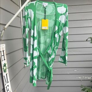 Green and White Floral Cardigan